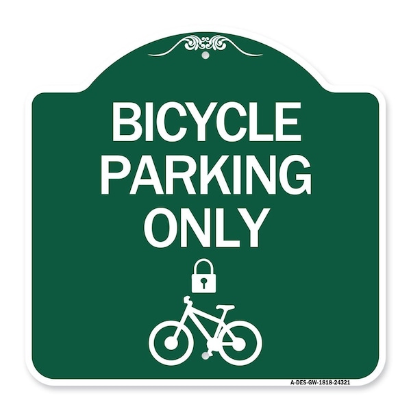 Signmission Bicycle Parking W/ Cycle and Lock, Green & White Aluminum Sign, 18" x 18", GW-1818-24321 A-DES-GW-1818-24321 - main